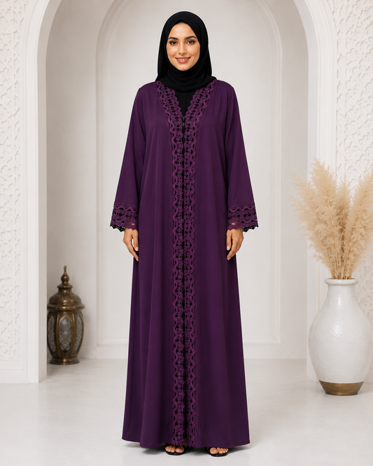 Elegant Grey Lace Detail Abaya for Women